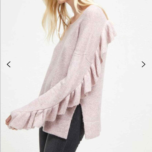 French Connection Emilde Knits Flare Sleeve Frill Pink Jumper Sweater M NWT $138 - Picture 2 of 9